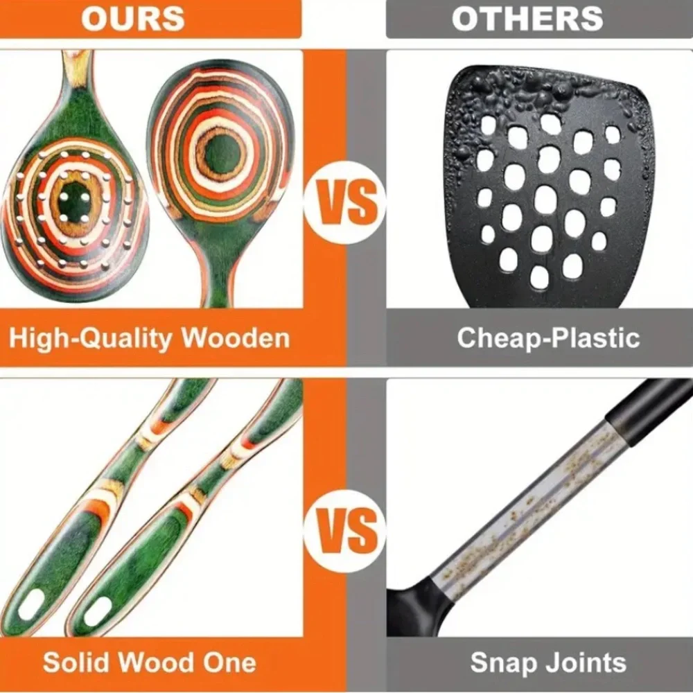7-Piece Cooking Utensil Set / Pakkawood Wooden Spoons And Spatulas
